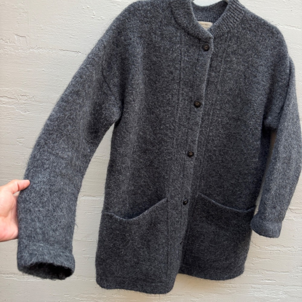 Sezane Cardigan XS Oversized Grey Kid Mohair Wool Button Sweater Coat Pockets - Picture 13 of 16